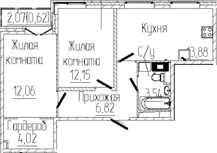 2-комнатная квартира 53.09 м², 4/8 эт., ЖК «SERTOLOVO PARK»